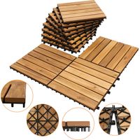Jiubiaz Dalle en bois Acacia 30 x 30 Dalles à clipser Balcon Dalles de terrasse Dalles de terrasse en bois Système à clipser Extérieur,résistant aux intempéries,antidérapant 11x