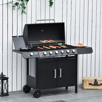 Barbecue à gaz Outsunny à 7 brûleurs, avec thermomètre, barbecue portable, noir