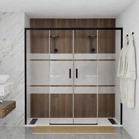 copie de Cabine de douche avant coulissante noire F1 2 fixes + 2 portes - Sans Low Profile Decoracion Mampara: Verre décoré - Mamparas: 140 cm