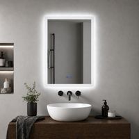 Bathroom LED Mirror 500 x 700 mm 3 Colour Dimmable Lights Demister Touch Switch Illuminated Wall Mounted Vanity Mirror - B