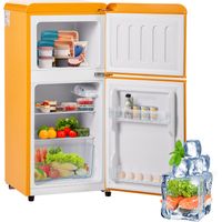 Mini Frigo Jaune Vintage 60L, Réfrigérateur Double Porte avec Congélateur 22L, Petit Frigo Rétro Silencieux pour Salon Bureau, Classe E, 88.8cm