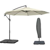 Seitlich versetzter 6-Streben-Sonnenschirm mit Kurbel und Kreuzfuß aus Metall und Polyester, Ø 292 x 247 cm, Beige
