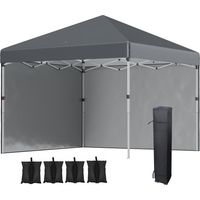 Padiglione pieghevole 2,97x2,97 m con pareti laterali, protezione UV, tenda da campeggio e per feste, incl. sacchi di sabbia, struttura in acciaio, grigio scuro