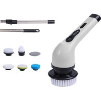 Machine de nettoyage électrique sans fil, brosse de cuisine automatique rechargeable, outil de nettoyage professionnel pour carrelage de baignoire avec tige télescopique, brosse de nettoyage blanche a