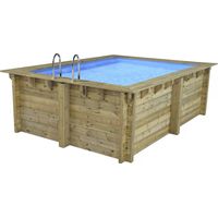 Habitat Et Jardin – Piscine hors sol en pin traité autoclave IV – Rectangle 3,50 x 2,30 x 1,24 m – Liner 75/100e – Filtration à sable 4 m3/h