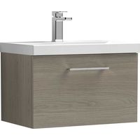 Nuie Arno Wall Hung 1-Drawer Vanity Unit with Basin-3 600mm Wide - Solace Oak Woodgrain