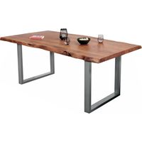 Esstisch Baumkante massiv Akazie Nussbaum 350 x 120 U-Gestell silber CALI