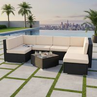 Melko Poly rotin set salon de jardin rotin set salon de jardin canapé set canapé set sièges avec pieds de compensation vissés