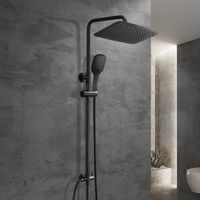 Görbach – Colonne de douche sans robinetterie noir mat – Pomme de douche rectangulaire XXL 35x25 cm en acier inoxydable – Douchette à main 3 jets – Support réglable – Montage mural – Économie d’eau