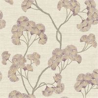 Ginkgo Leaf Wallpaper Cream Purple Grey Textured Vinyl Floral Feature Wall