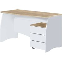Schreibtisch Carrollton, Schreibtisch, PC-Halter Studiertisch mit 3 Schubladen, cm 136x67h74, Weiß und Eiche