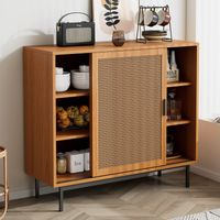 Buffet de cuisine, buffet salon avec 2 portes coulissantes et étagère réglable, noyer