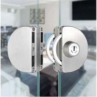Qrity Serrure de porte en verre en acier inoxydable sans perçage, serrure de porte en verre double, serrure de porte en verre centrale, porte en verre coulissante double, 1 pièce