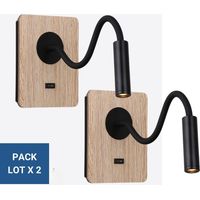 Barcelona Led – Lot de 2 appliques murales flexibles blanches – Bras flexible avec spot LED Cree – Lumière blanc chaud 2800K – Base en bois et aluminium – Dimensions 130x170x455mm