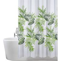 ANSIO Tenda da doccia resistente alla muffa e alla muffa, 180 x 180 cm, tessuto idrorepellente, 100% poliestere, motivo foglie, verde palma