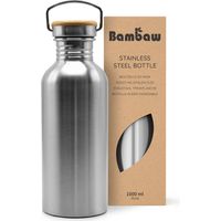 Bambaw, bottiglia in metallo di acciaio inox con tappo in bambù, 1000 ml