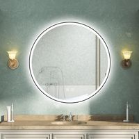 AVER-GROWTH 800mm Round Bathroom LED Mirrors with Black Framed, Bathroom Mirror with 3 Colors Lights, Dimmable & Demister, Brightness Memory Function, Wall Switch, Touch Switch