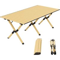 Campingtafel 117 x 60 cm, aluminium klaptafel met oprolbaar tafelblad, houtlook, waterdichte draagtas