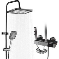 Colonne de Douche Hydromassante avec Écran Digital LED, Kit de Douche Touches Piano, 4 Fonctions avec Tablette, Style Moderne, Gris Anthracit