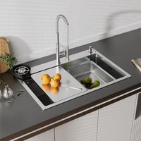 Teeno – Évier inox multifonction 70x45x22cm – Bac secondaire et planche à découper – Lave-verres intégré – Évacuation rapide et ultra-silencieuse