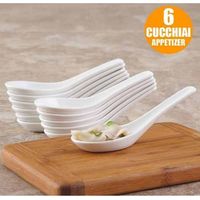 TrAdE Shop Traesio - Set 6 Pezzi Cucchiaini Per Antipasto Aperitivo In Ceramica Bianca 2 X 4 X 12,5cm -
