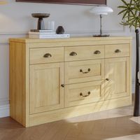 Buffet Scandinave -Buffet bahut salon- Armoire Salle à manger avec 2 portes et 5 tiroirs -135 x 39.8 x 80 cm-couleur chêne-MDF
