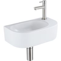 QeramiQ Fuente Ensemble lave-mains - 40x21.5x12cm - droite - lisse - demi-rond - 1 trou de robinet - céramique - robinet lave-mains inox brossé -