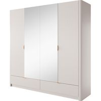 Armadio Con 4 Ante Battenti Specchio e 2 Cassetti Per Camera da Letto Cameretta 213 x 54,6 x 208,4 cm Cashmere
