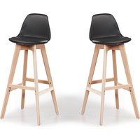 Designetsamaison – Lot de 2 tabourets de bar noir – Hauteur 98 cm – Assise en plastique renforcé – Design scandinave élégant