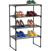 Shoe Rack, Stackable Metal Frame With Plastic Tiers