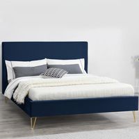 Struttura letto in velluto blu e ottone 140x190 cm RIVERSIDE