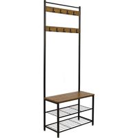 Mondeer Appendiabiti da Terra, Appendiabiti Ingresso, Stand Appendiabiti con Scarpiera 9 Ganci, 175cm, Stile Industriale, per Ingresso Corridoio Soggiorno Camera da Letto (Marrone)