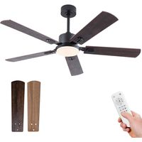 132 cm schwarzer Deckenventilator mit LED-Licht und Fernbedienung, leiser umkehrbarer Gleichstrommotor 6 Geschwindigkeiten für Wohnzimmer, Schlafzimmer und Terrasse