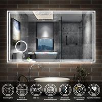 160 x 80 cm LED+Beschlagfrei+Bluetooth+Uhr+3 Lichtfarben Dimmbar+Kosmetikspiegel