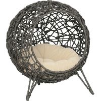 Panier chat lit surélevé chat cosy niche grotte grand confort dim. Ø 52 x 58H cm coussin moelleux inclus résine tressée imitation rotin gris