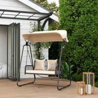 Dondolo da Giardino 2 Posti con Tettuccio Regolabile e Cuscini, Struttura in Acciaio e Rattan, Cachi, 149 x 121 x 180 cm