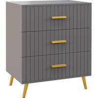 Cassettiera 3 cassetti legno alluminio oro grigio scuro 60x40x71,5 cm