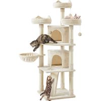 Homevive Árbol Rascador para 3-5 Gatos Gigante de Altura 175 cm Torre de Juegos con 2 Grandes Grutas 3 Plaraformas Beige