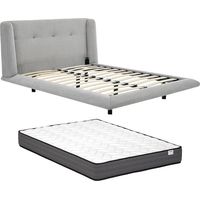 Letto 140 x 190 cm con testata trapuntata Tessuto Grigio + Materasso - PENAVI