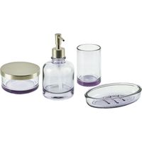 Set di 4 Accessori Bagno in vetro viola e argento dispenser porta sapone Telma