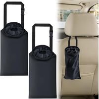 2 PCS Car Trash Bags, Car Accessories Washable Garbage Bag Hanging, Detachable Trash Can with Top Elastic Vent & Sticky Strap Bottom Opening, Seat Back Tash Bag for Cars,Travelling,Outdoor