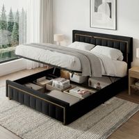 Lit coffre 140x200, lit double capitonné, lit adulte avec rangement hydraulique, décoration bordure dorée, velours, sommier Inclus, style élégant scandinave(140x200cm, Gris)