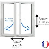 Fenêtre PVC blanc 2 vantaux hors tout H 126 x L 96 cm ouverture française pour pose rénovation