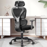 Chaise de Bureau Ergonomique, Fauteuil pivotant avec Appui-lordose réglable & accoudoirs, Chaise Ergonomique avec Appui, tête, Fauteuil de Bureau en Mesh, Noir Felixking