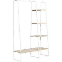 Perchero de ropa de madera con 5 estantes y barra para colgar para dormitorio salón 101x39x160 cm