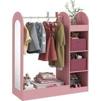 Appendiabiti enfant avec étagères, boîtes et miroir en bois rose