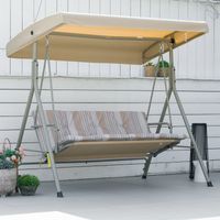 Balancelle de Jardin 3 Places Grand Confort Toit Inclinaison réglable épais Coussins Amovibles Acier marron clair