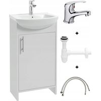 Conjunto de mueble blanco con lavabo, grifo cromado y sifón 45 cm Frigo