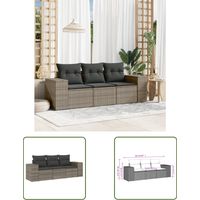 The Living Store 3-tlg. Garten-Sofagarnitur mit Kissen Grau Poly Rattan - Gartensofas - Outdoor Möbel - Gartenmöbelset - Lounge Set - Rattan Gartenmöbel