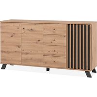 Buffet Medan51C 3 portes et 4 tiroirs en chêne anthracite – Dimensions L. 160 x P. 40 x H. 85 cm – Style contemporain avec pieds en MDF